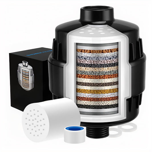 ZGMEH 20 Stage Shower Filter - 99% REMOVAL Heavy Duty High Output Shower Head Filter for Hard Water, Chlorine, Heavy Metals Substance,Improve Skin,Hair and Nails,Chrome（Black)