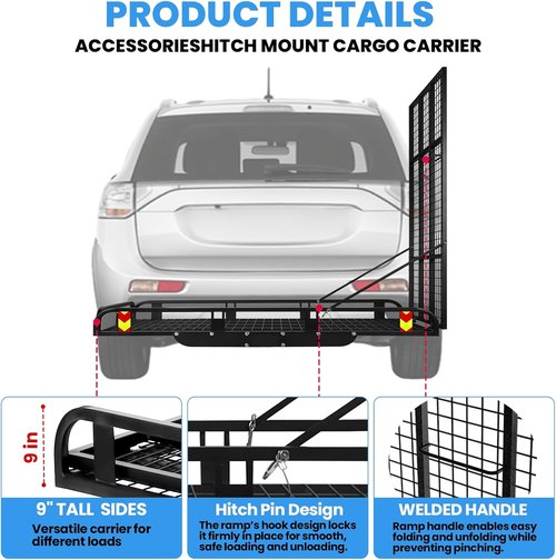 Aluminum Hitch Cargo Carrier - 1000LBS Capacity with Ramp | 53” x 29” x 9” for SUV & Truck