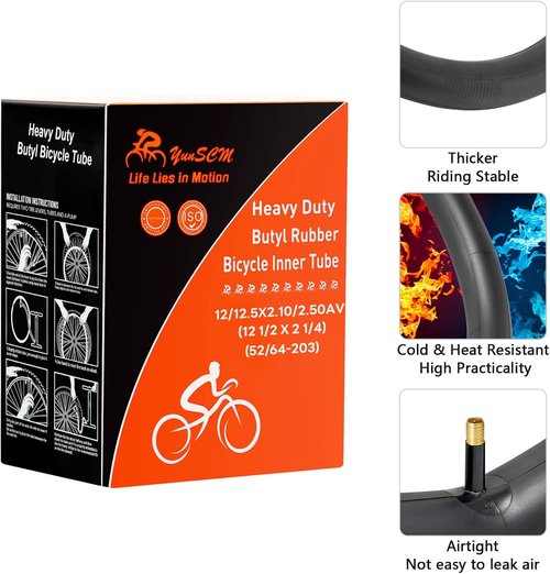 Heavy Duty Bike Tubes by [Brand Name] - 12"/12.5" AV32mm Schrader Valve Inner Tubes for 12x2.10/2.50 Tires