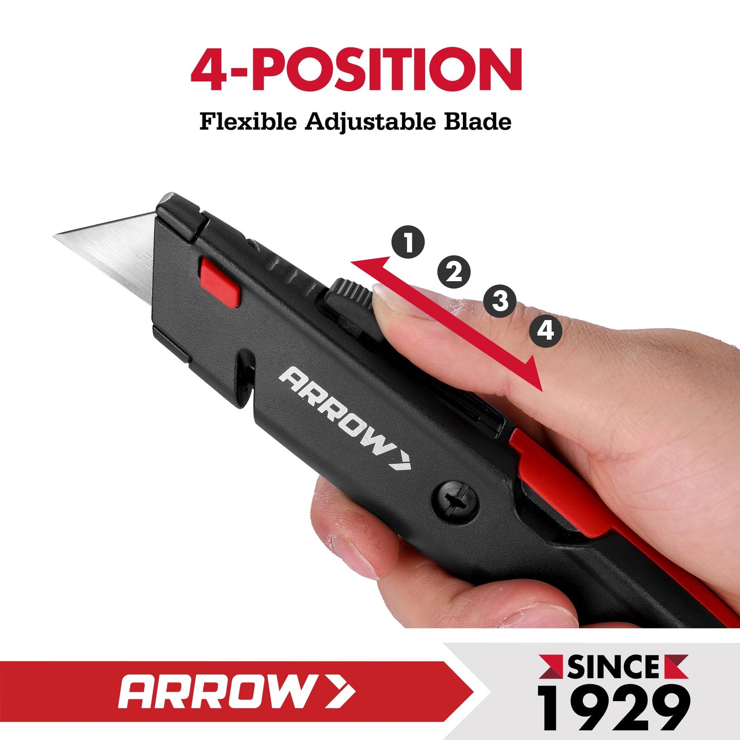 ARROW Retractable Box Cutter, Quick Change Utility Knife with Blade Storage Design, Heavy Duty Aluminum Razor Knife, Twine Cutter, 3 Extra SK2 Blades Included