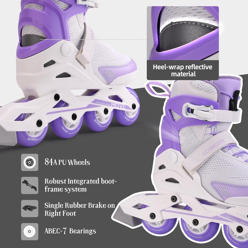 COSMOID Women's Adult Fitness Inline Skate, Outdoor Street Blades Roller Adult Female, Professional Fitness Roller Skates Blades, White and Purple,Size 5-12,Move