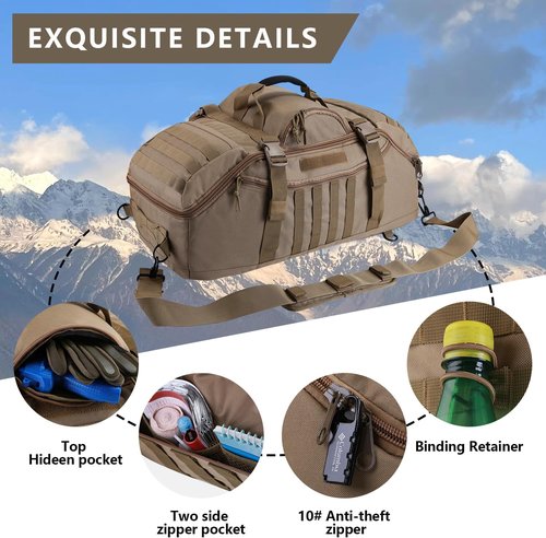 Hannibal Tactical 55L Duffle Bag - 3-in-1 Tactical Backpack MOLLE Pack for Gym & Outdoor | Coyote Color