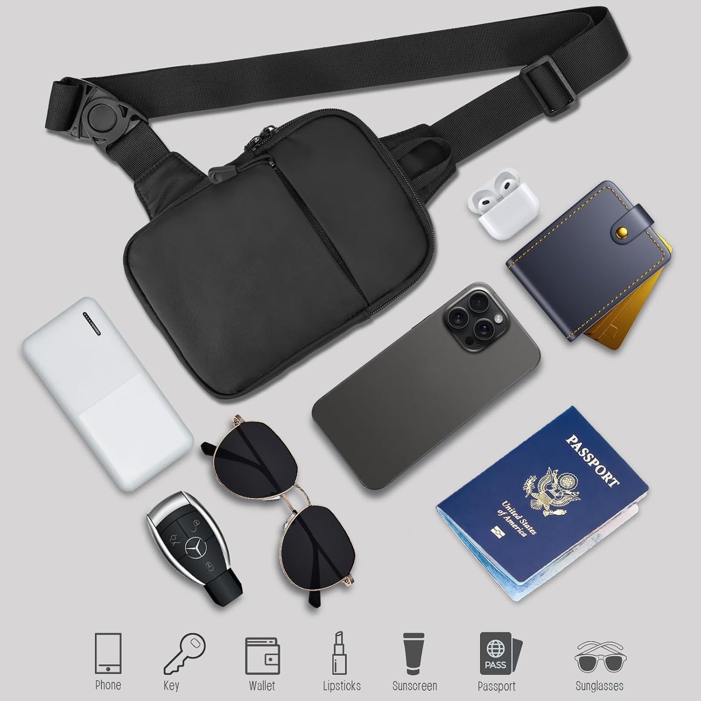 Skiennix Mini Sling Bag - Waterproof Crossbody Bag for Men | Lightweight Everyday Carry (Black)