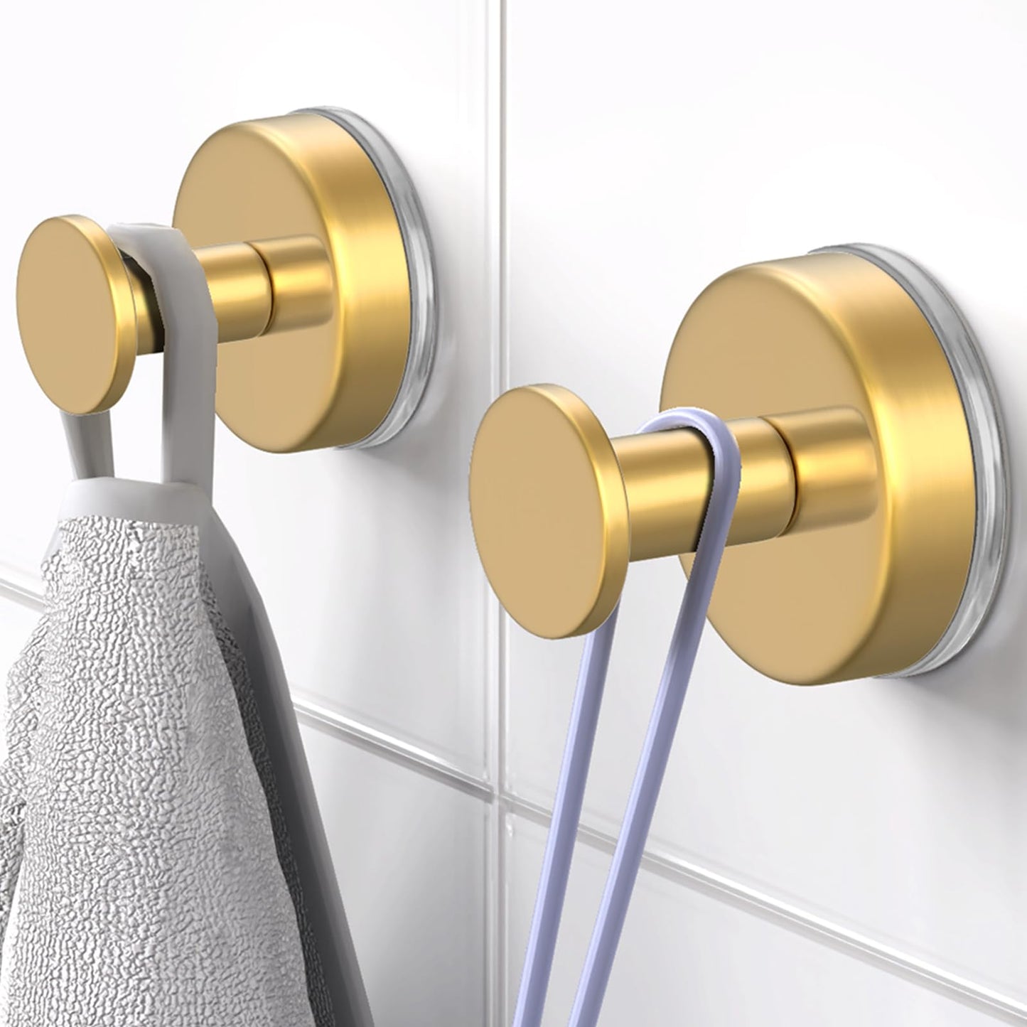 HUFEEOH Suction Cup Hooks for Shower, Suction Hooks Wall Hanger for Hanging, Removable Towel Holder for Bathroom, Kitchen, Glass Door, Mirror, Tile (2 Pack O Shape - Gold)