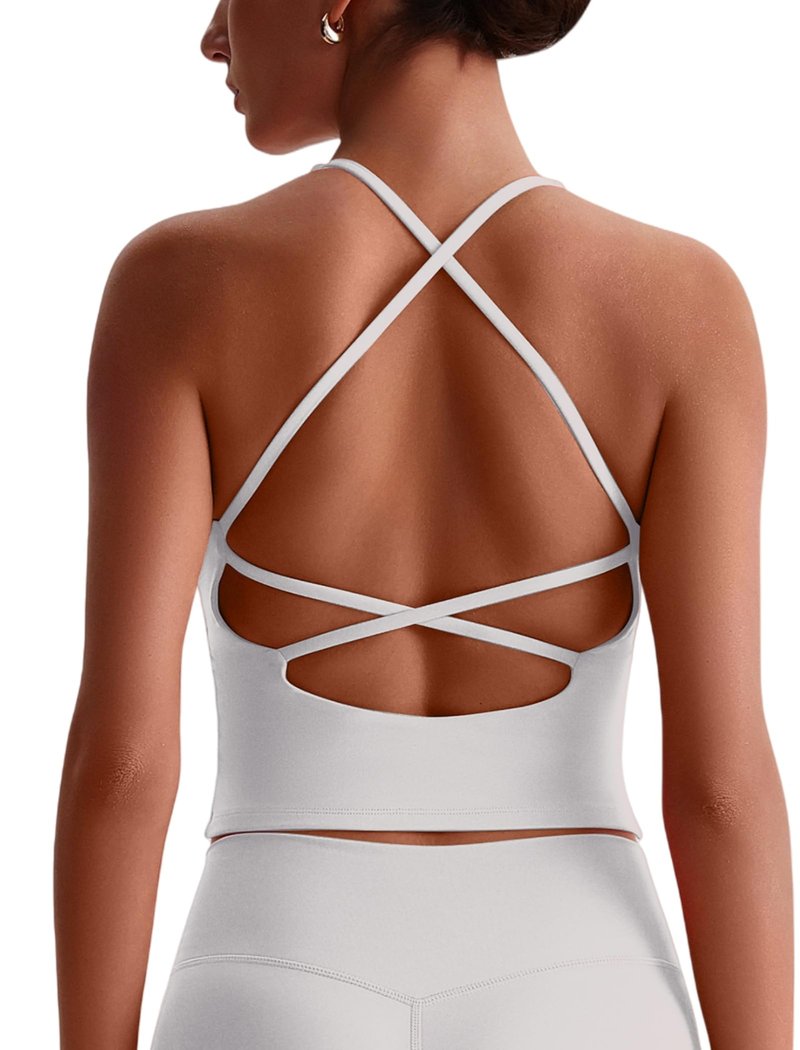 Workout Tops for Women with with Built in Bra Sleeveless Strappy Yoga Pilates Top Camisole Athletic Gym Tops White Small