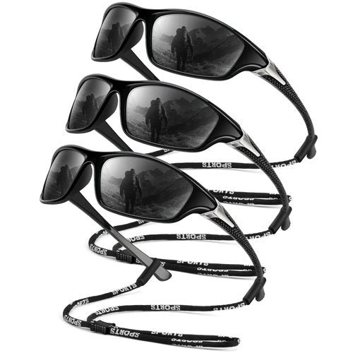 OUKEMAX Polarized Sunglasses-Men Sports Sunglasses: Men's Wrap Around Polarized Running Sun Glasses Driving Fishing 3 Packs