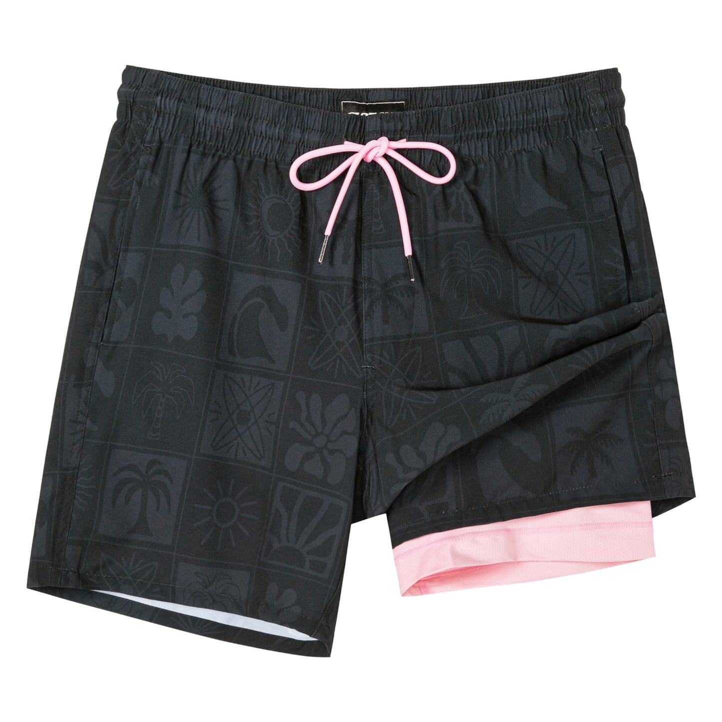 SURF CUZ Mens Swim Trunks with Compression Liner Quick Dry Swim Shorts 7" Swimming Trunks Stretch Bathing Suit 7 Inch,Black Pink,XXL