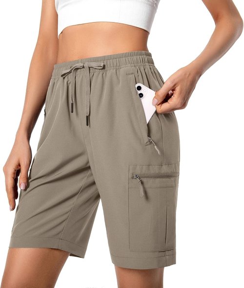Hugut Women's Quick-Dry Hiking Cargo Shorts - Lightweight, Water-Resistant with Zipper Pockets | Perfect for Travel & Golf