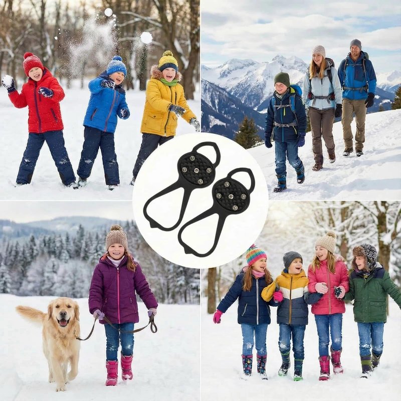 2 Pairs Black 5-Cleat Ice Grips for Shoes, Anti-Slip Cleats for Ice and Snow, Lightweight Spikes for Walking and Hiking, Secure Traction Grippers for Shoes & Boots in Size S (Kids’ Size 5-7)