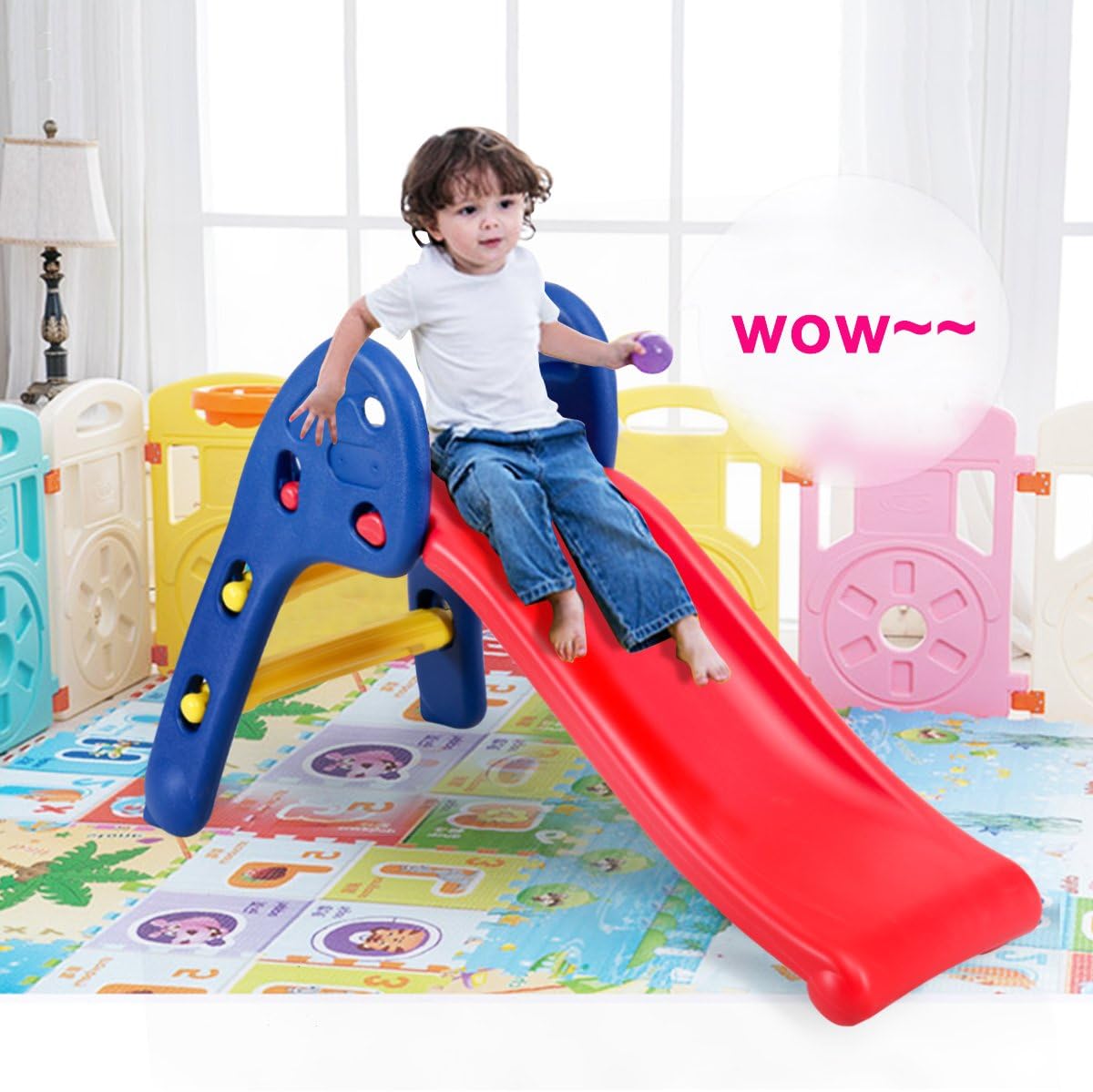 Baby Joy Folding Slide - Indoor Plastic Play Slide for Kids with Ellipse Rail Design