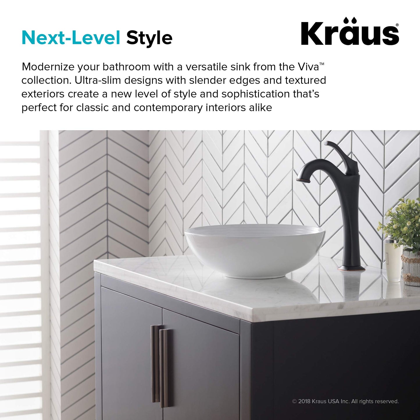 KRAUS Viva™ Round White Porcelain Ceramic Vessel Bathroom Sink, 13 in. D x 4 3/8 in. H, KCV-204GWH