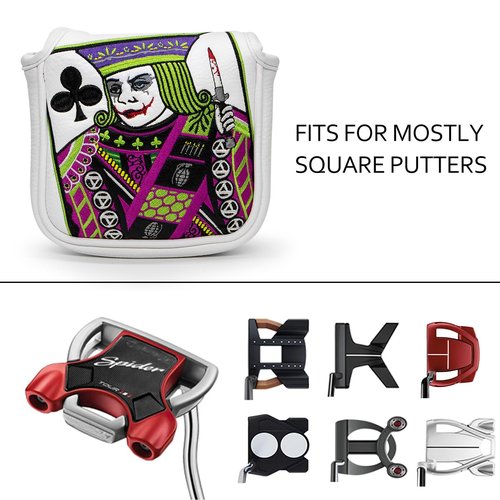 Golf Club Cover Plum Blossom Rider J Driver Covers Fairway Wood Headcover Hybrid Cover Leather 3 Wood Headcovers Mallet Putter Cover Blade Putter Headcover for Most Brand (for Mallet Putter)