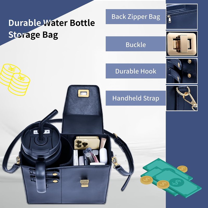 Stanley Outdoor Portable Crossbody Cup Storage Bag with Purse, Outdoor Portable Crossbody Water Cup Storage Bag, crossbody Bag for Stanley Bottle(Brown)