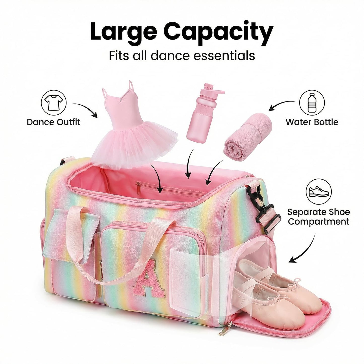 HuiLeo Birthday Gift for Teen Girl Gifts Trendy Stuff, Kids Travel Duffle Bag Girls Initial Gym Bag with Shoes Compartment, Personalized Weekender Bags Pink A