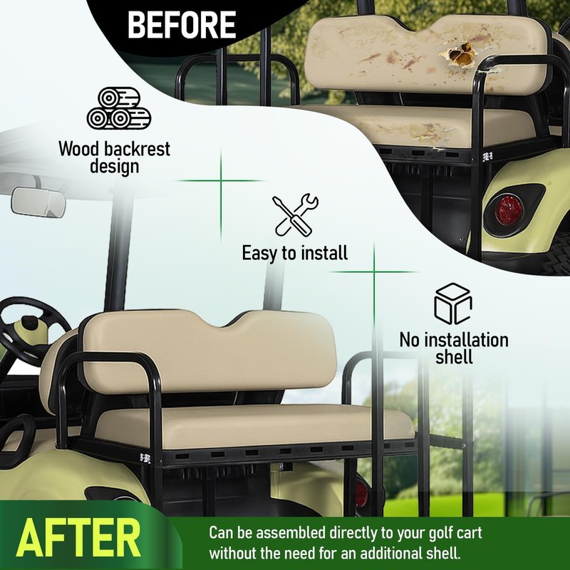 Wutist Universal Golf Cart Tan Seat Bottom & Seat Backrest Compatible with Yamaha, EZGO TXT/RXV/ST, Club Car DS & Precedent and Other 2+2 Passengers Golf Cart with Rear Flip Seat