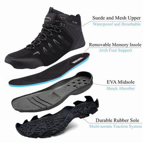 SHULOOK Men's Waterproof Hiking Boots Non-Slip Lightweight Mid Top Ankle Boot Breathable Hiker Trekking Shoes
