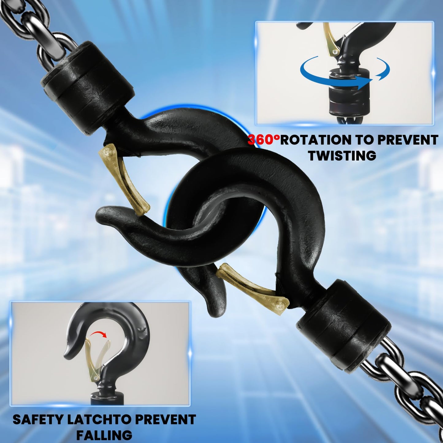 2 Ton Chain Hoist 4400LBS Capacity 10Ft Lift Manual Hand Chain Hoist with Manganese Steel G80 Chain & 2 Heavy Duty Hooks, for Garage, Warehouse, Automotive