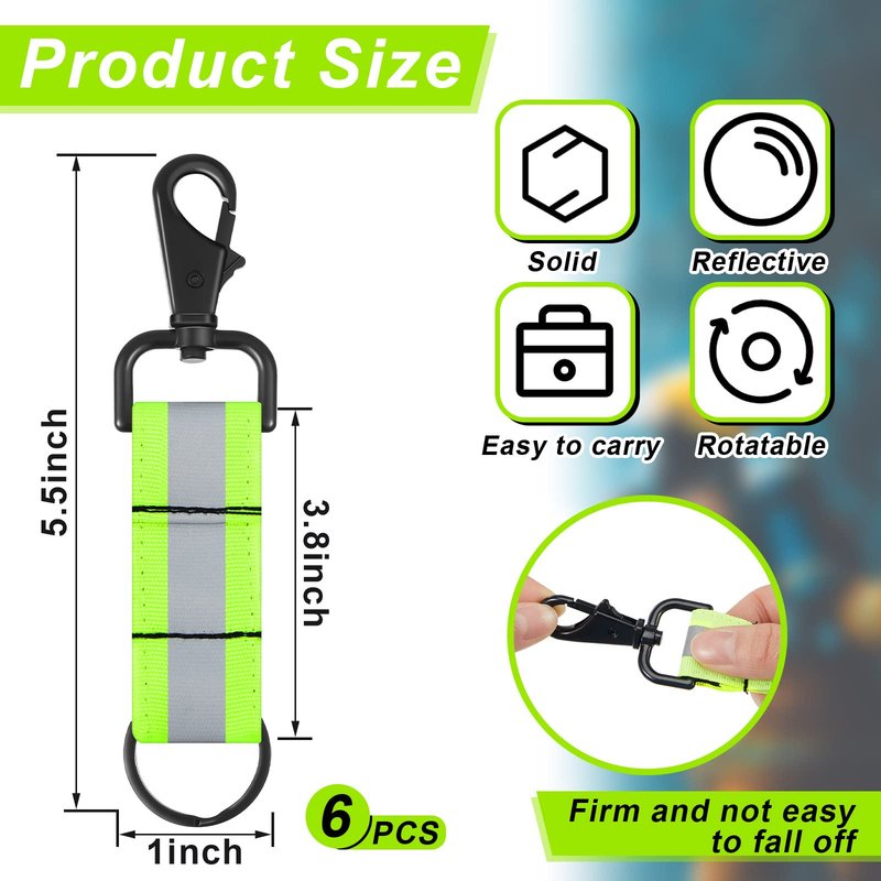 Sureio Reflective Firefighter Keychain with Reflective Patch Holder Ring Heavy Duty Swivel Snap Hook Firefighter Accessories (6 Pcs)