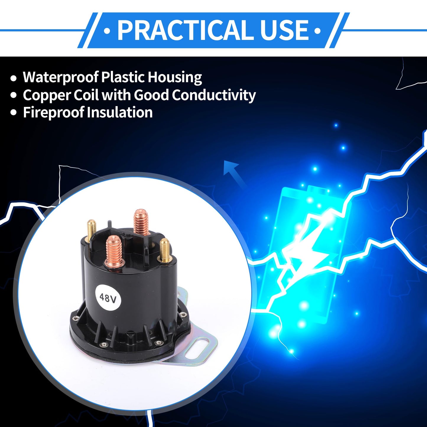 VekAuto Golf Cart Solenoid Relay for EZGO RXV Electric 2008-up 48V 150A 4 Terminal Relay
