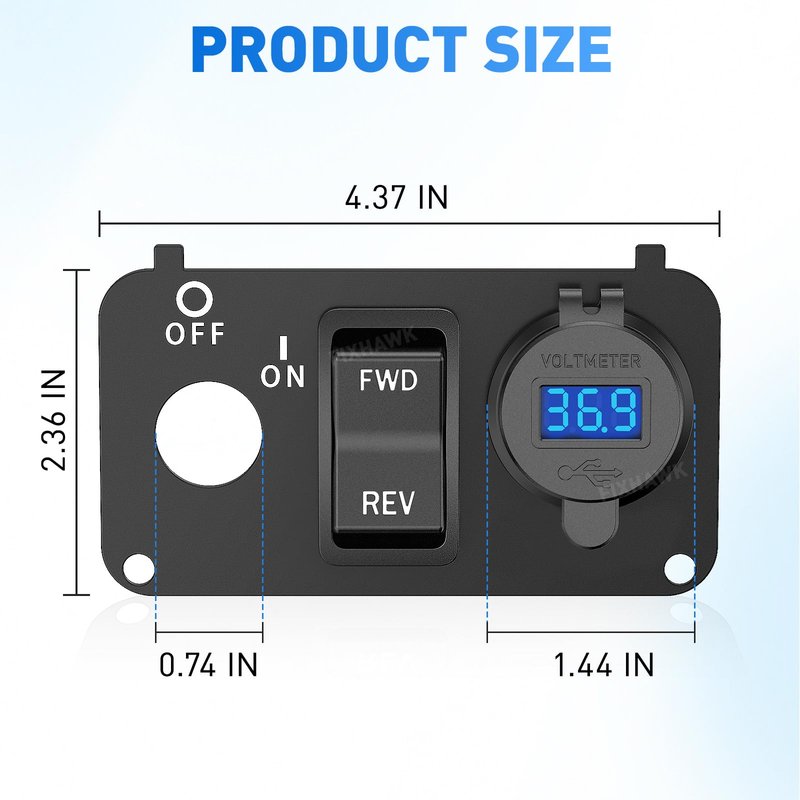 FIXHAWK Golf Cart Key Switch Console Plate Panel Fit for EZGO TXT,Medalist,PDS Electric Golf Cart, with Forward Reverse Switch,DC Fast Charging Dual USB Charger Socket and LED Digital Voltmeter