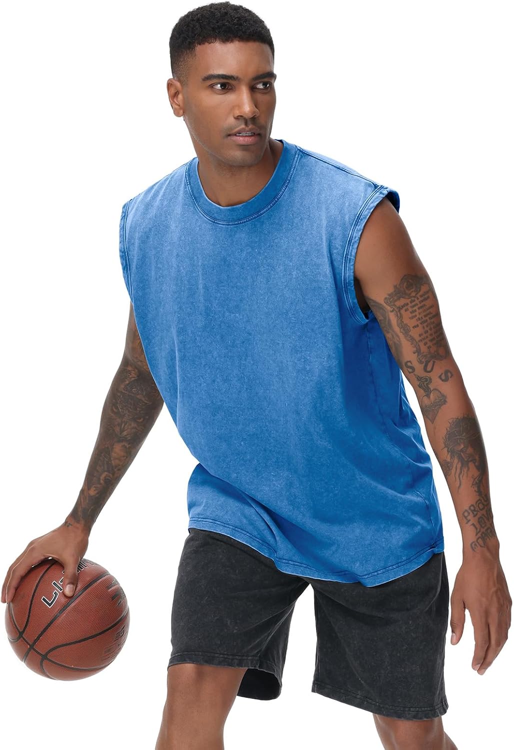Skiennix Men's Sleeveless Workout Tank Top - Acid Wash Muscle Shirt for Gym & Beach | Loose Fit