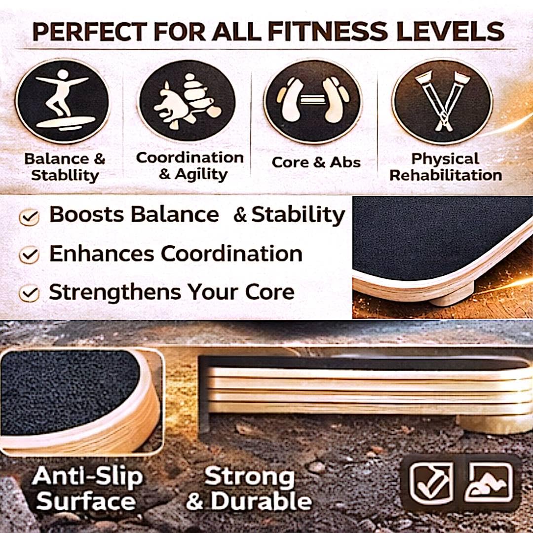 Xtreme11 Wooden Balance Board Trainer for Adults – Core Strength & Stability Trainer for Surf, Skateboard & Snowboard Training – Non-Slip Balance Board for Home Gym Fitness