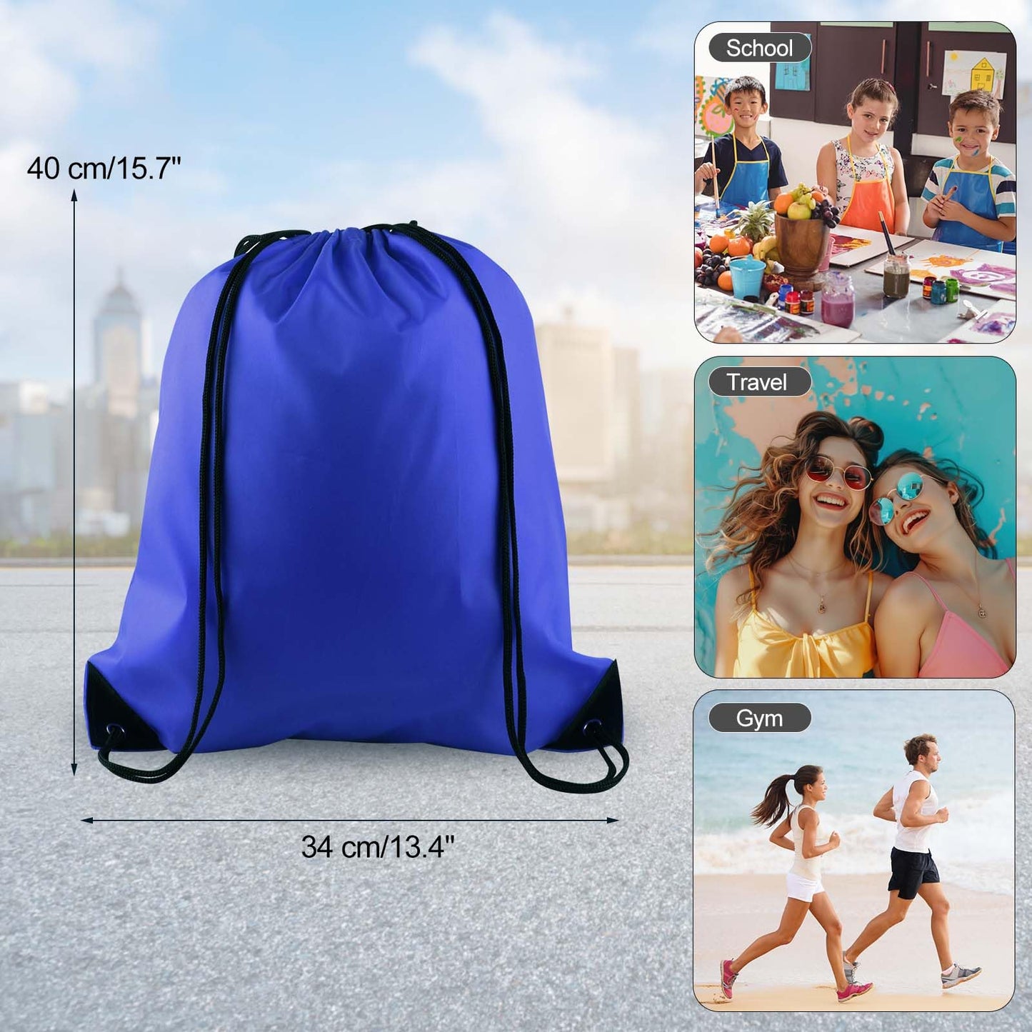 PLULON 30 Pcs Blue Drawstring Backpack Bags Bulk String Backpack Cinch Sack Pull Sport Gym Backpack Bags for Yoga Traveling Outdoor Sports