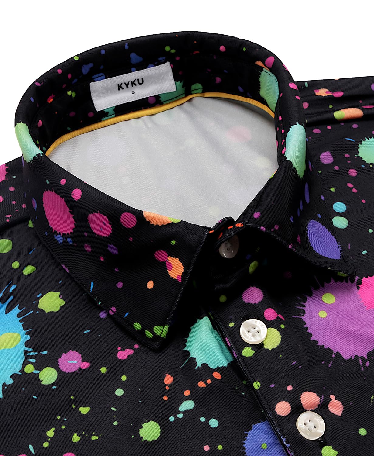 KYKU Golf Polo Shirts for Men Short Sleeve Athletic Tennis T-Shirt Multicolor Paint Splatter L