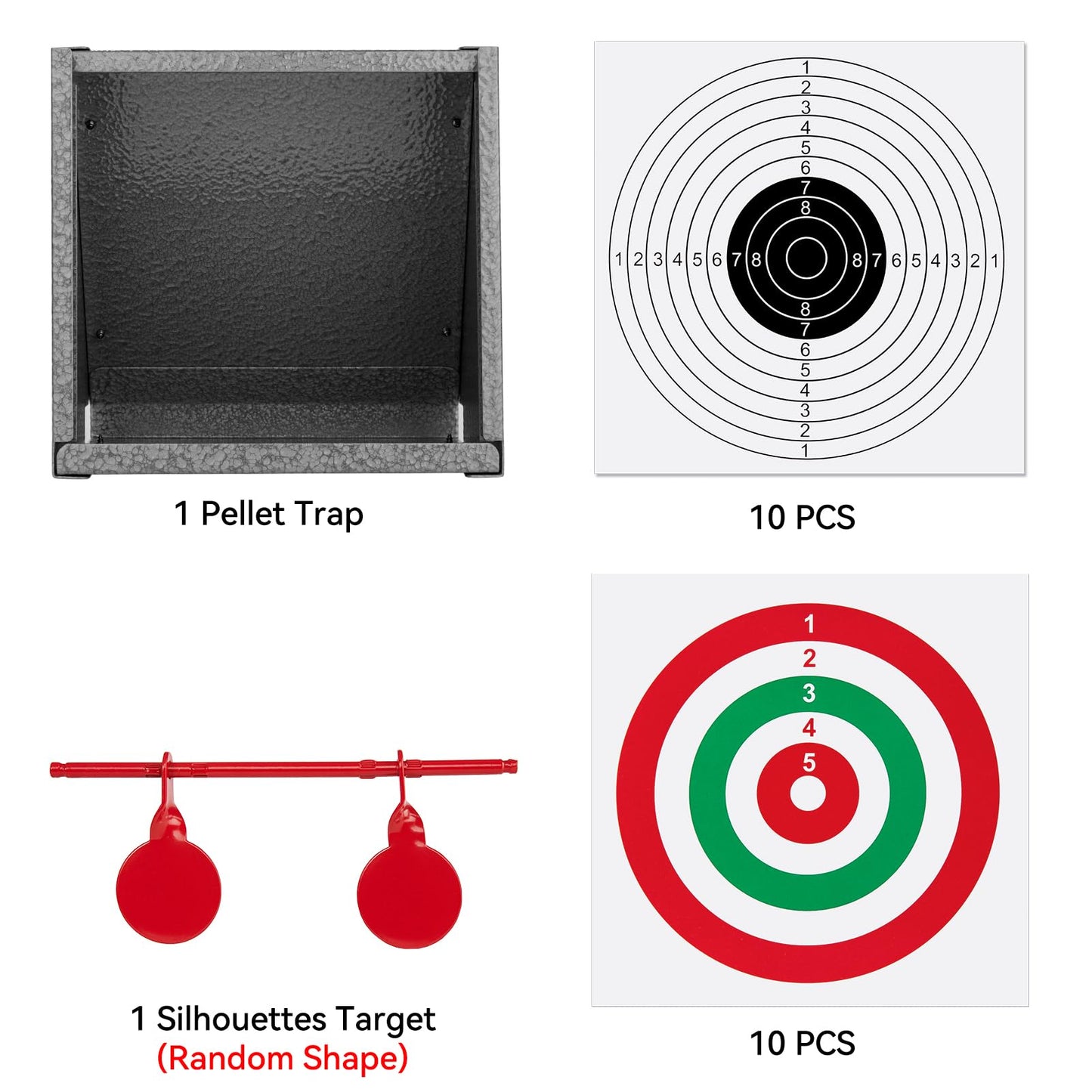 GearOZ BB Gun Target Trap with Catch Box & 20 PCS Shooting Paper, Airsoft & Pellet Gun Shooting Catcher, with Spinning Metal Silhouettes Targets, for Backyard, Indoor - Small Size (Grey)