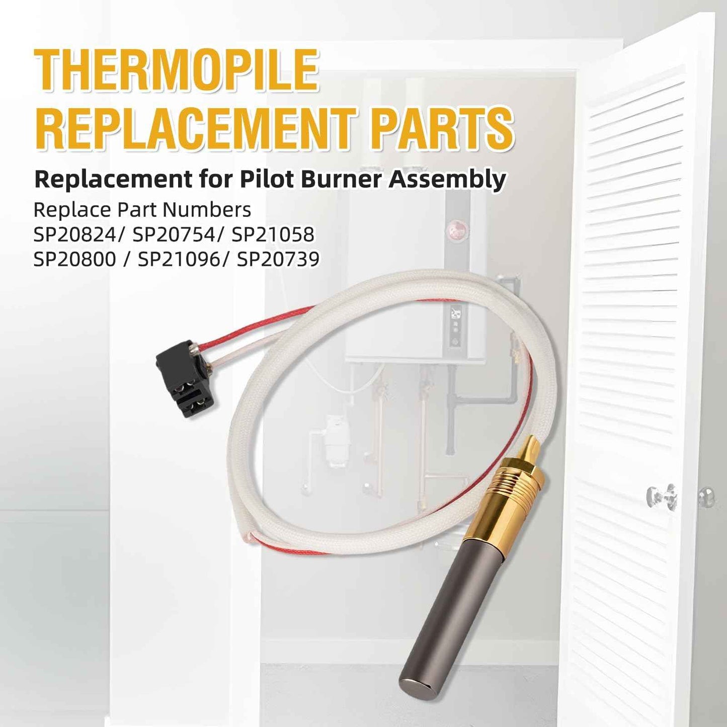 LP Thermopile Senor Component for Pilot Assembly Replacement Kit SP20824/SP21058/SP20800/SP20739/SP21096 Compatible with Rheem, Ruud, Richmond Equivalent Water Heaters