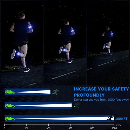 Light Up LED Armband for Running Walking at Night,Reflective Arm Bands for Runners,Rechargeable Jogging Lights,High Visibility Night Running Safety Gear Adjustable Running Women Men Kids (Blue)