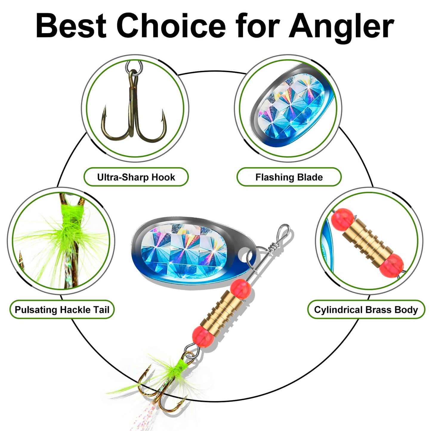 TRUSCEND Well-Made Rooster Tail Fishing Lures with Flash Copper Body and Blade, Two-Way Spinning Spoons System Fishing Spinners for Jigging, Freshwater Crappie Jigs, Blade Bait for Bass Trout Walleye