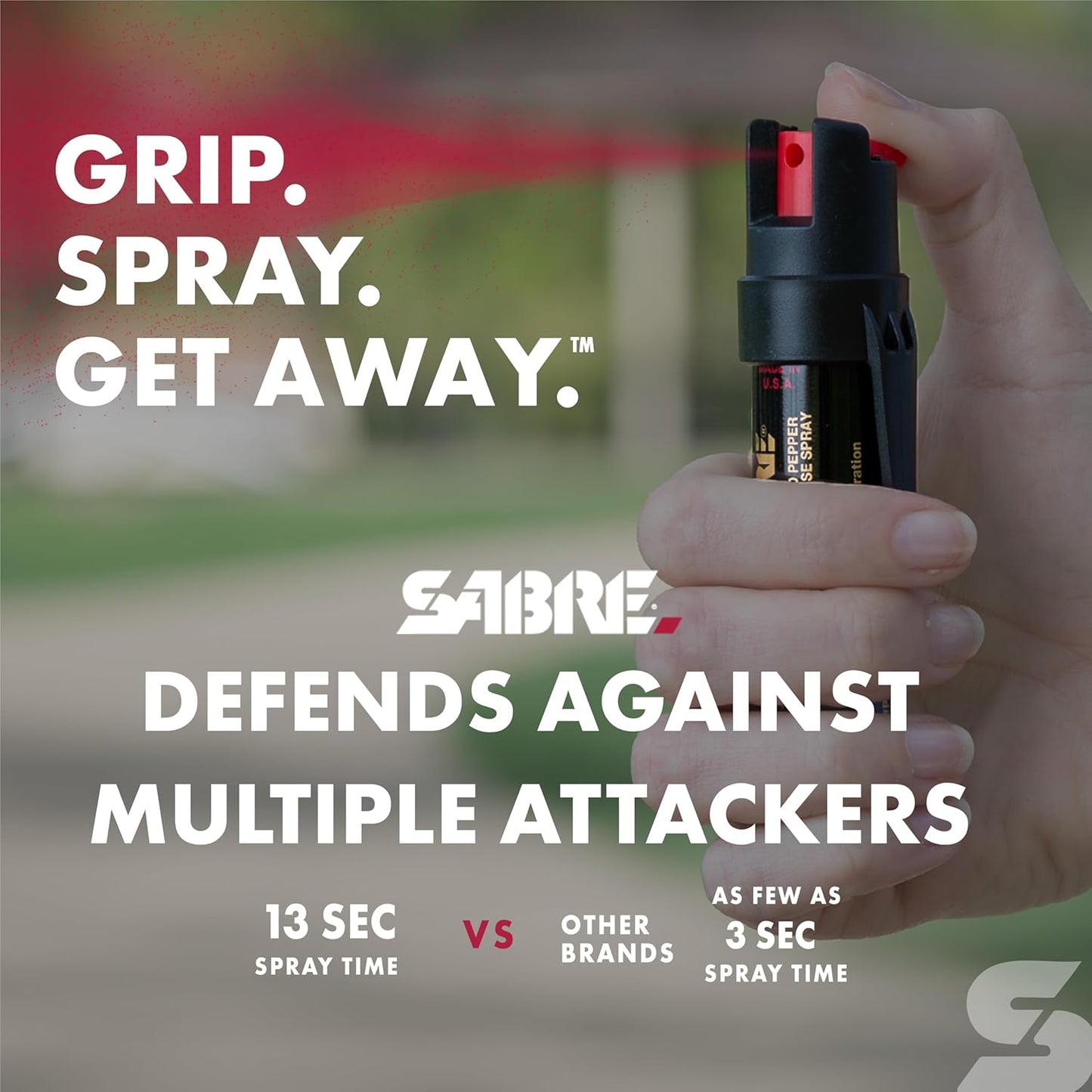 SABRE 3-in-1 Compact Defense Spray - Max Police Strength Pepper Spray, Tear Gas & UV Dye, 0.67 fl oz