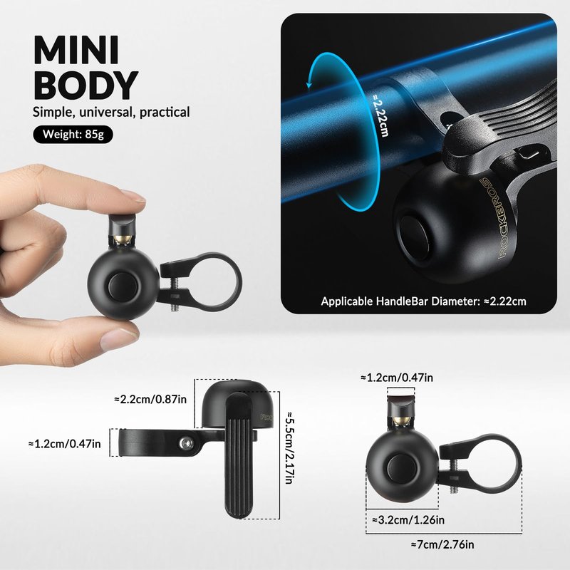 ROCKBROS Bike Bell Copper Alloy Durable Bicycle Bell with Clear&Long Sound, Left Hand Bike Ring Bell for Handlebars Adults More Than 100 dB