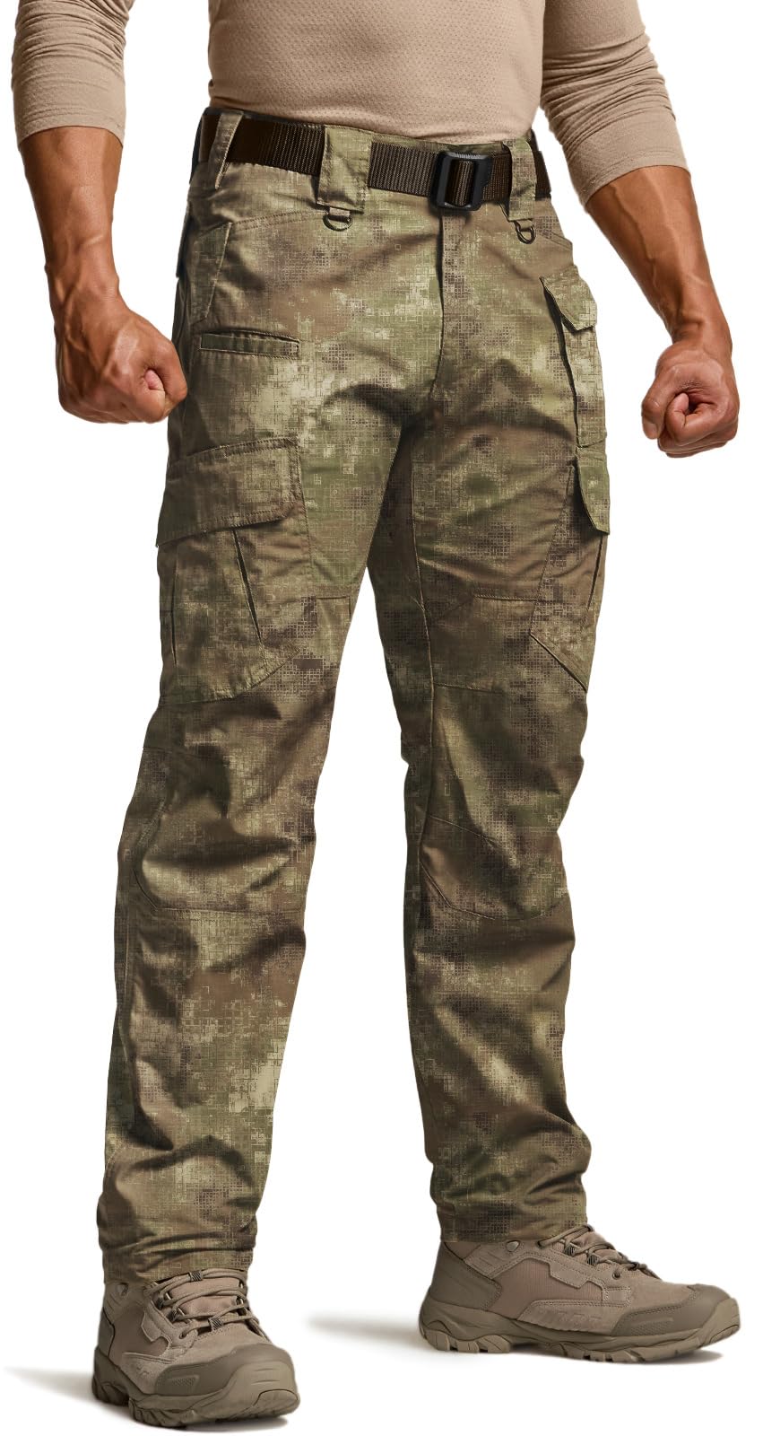 CQR Men's Tactical Pants, Water Resistant Ripstop Cargo Pants, Lightweight EDC Work Hiking Pants, Outdoor Apparel, Duratex Mag Pocket Print Fractal Camo, 38W x 34L
