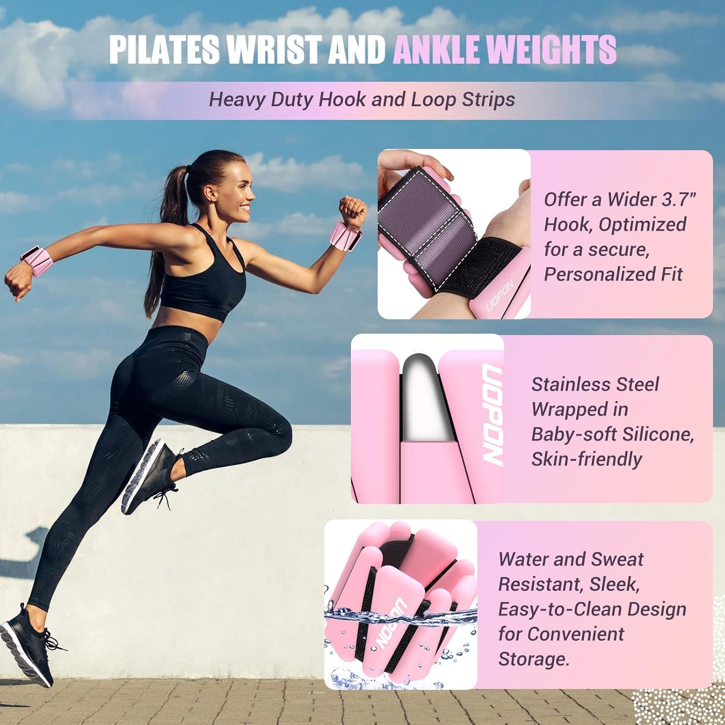 Wrist Ankle Weights for Women Set of 2, Adjustable Silicone Weighted Bangles, Wearable Ultra-durable Strips Weight Bracelet 2 lbs/4 lbs for Yoga, Pilates, Barre, Walking, Arm & Leg Workout