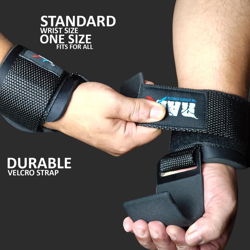 RAD Weight Lifting Hooks for Men & Women – Heavy Duty Gym Hooks with Thick Wrist Padding – Lifting Straps with Hooks for Deadlifts, Pull-Ups, Rows & Powerlifting – Black (Pair)
