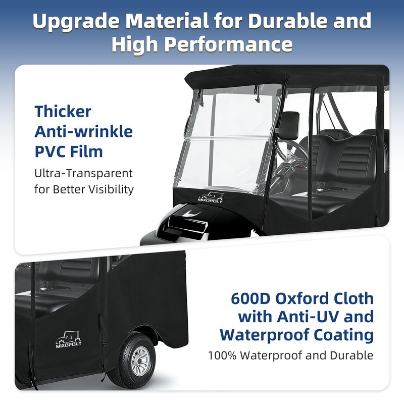 Mixopoly 4 Passenger Golf Cart Enclosure for Club Car Precedent 2+2 Seater with Short Roof 58 inch, 4-Sided Clear Window 600D Rain Cover Waterproof Windproof Snowproof and All-Weather Protection