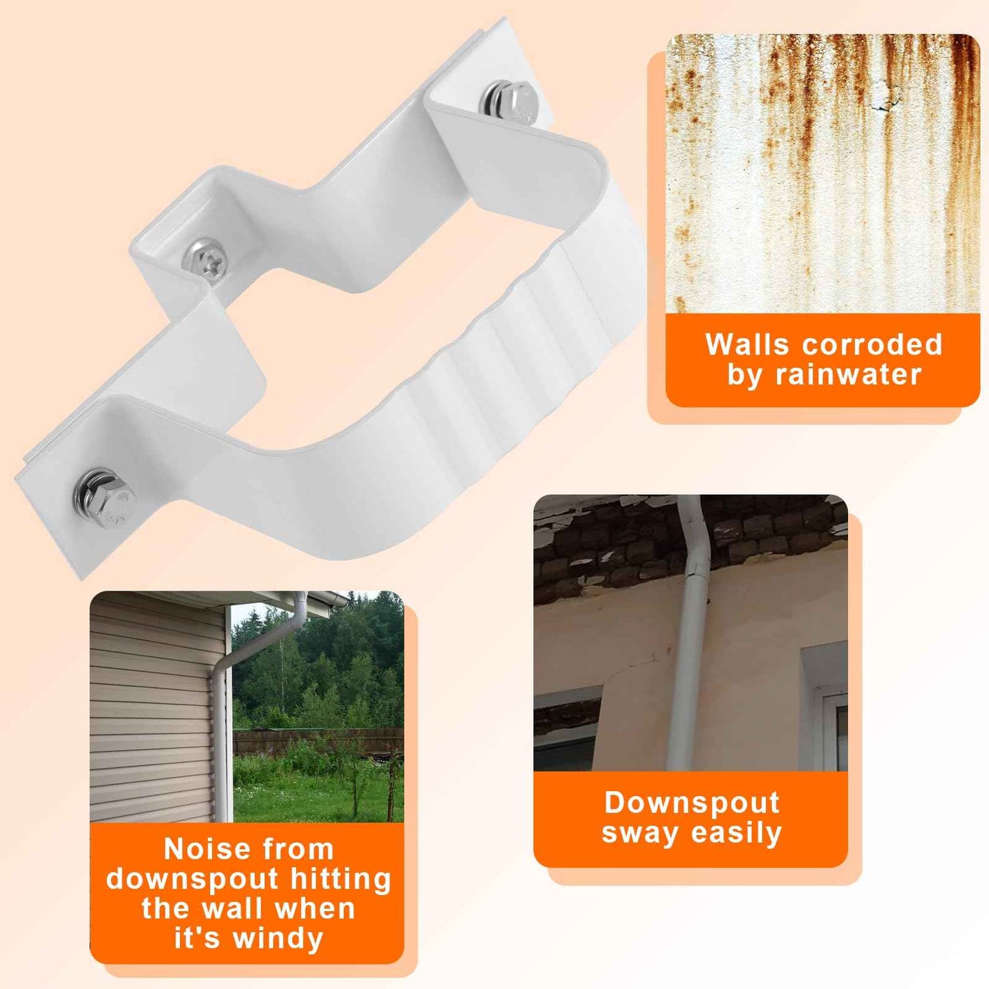 6-Pack Downspout Straps 3x4 & Wall Brackets, White Downspout Fasteners Set with Hardware for Secure Installation