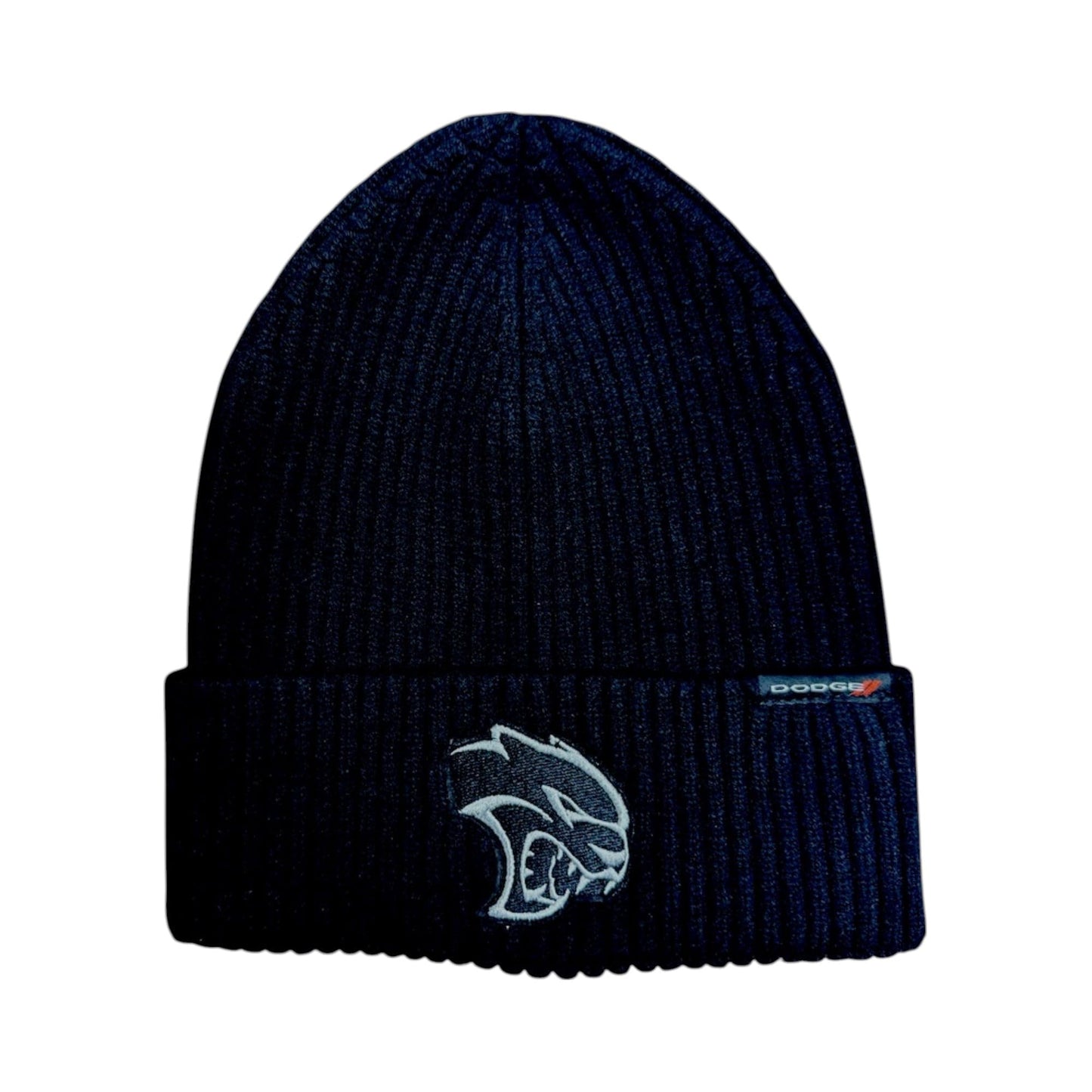 Dodge SRT Hellcat Flip Knit Hat – Black Cuffed Beanie with Front Hellcat Logo & Rear SRT Embroidery – One Size Fits Most