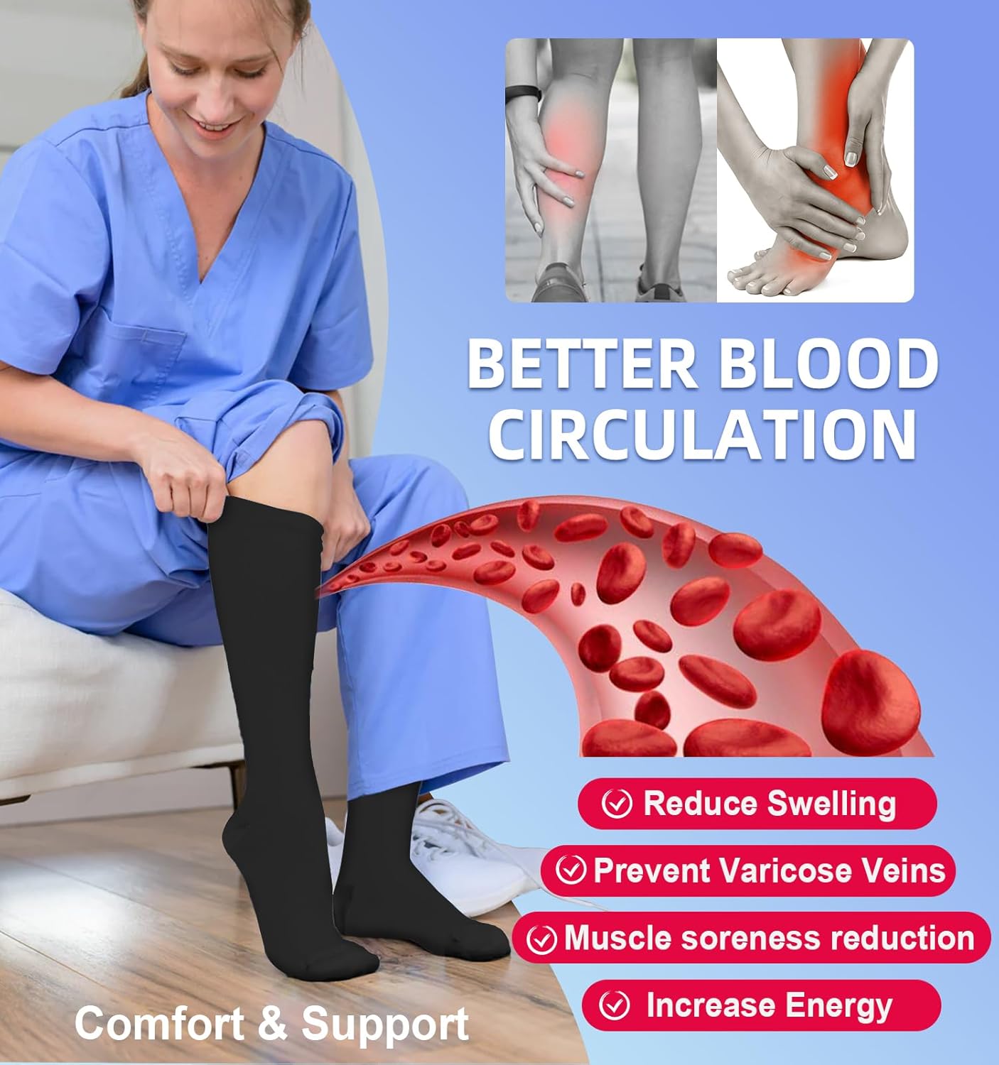 Skiennix Compression Socks - 15-20 mmHg Circulation Support for Men & Women | 4 Pairs for Nurses & Travelers