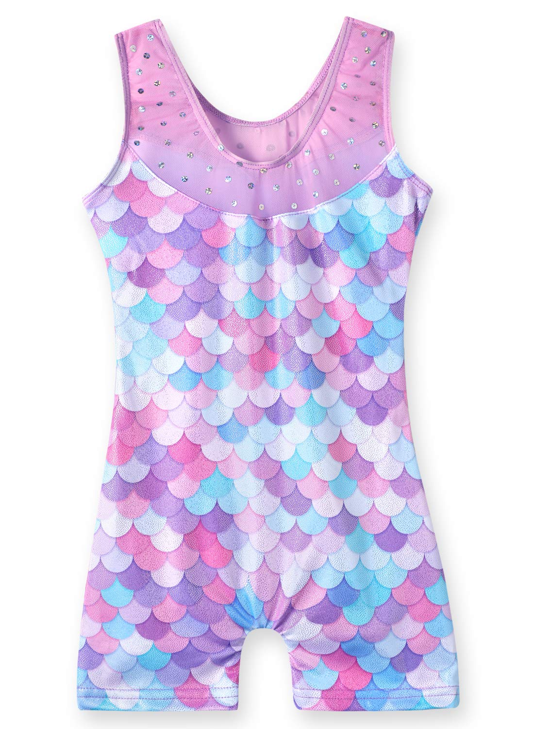 Belovance Leotards for Girls Gymnastics Unicorn Athletic Dance Wear Shiny Rainbow Blue Hotpink (Mermaid Purple, 7-8 Years)