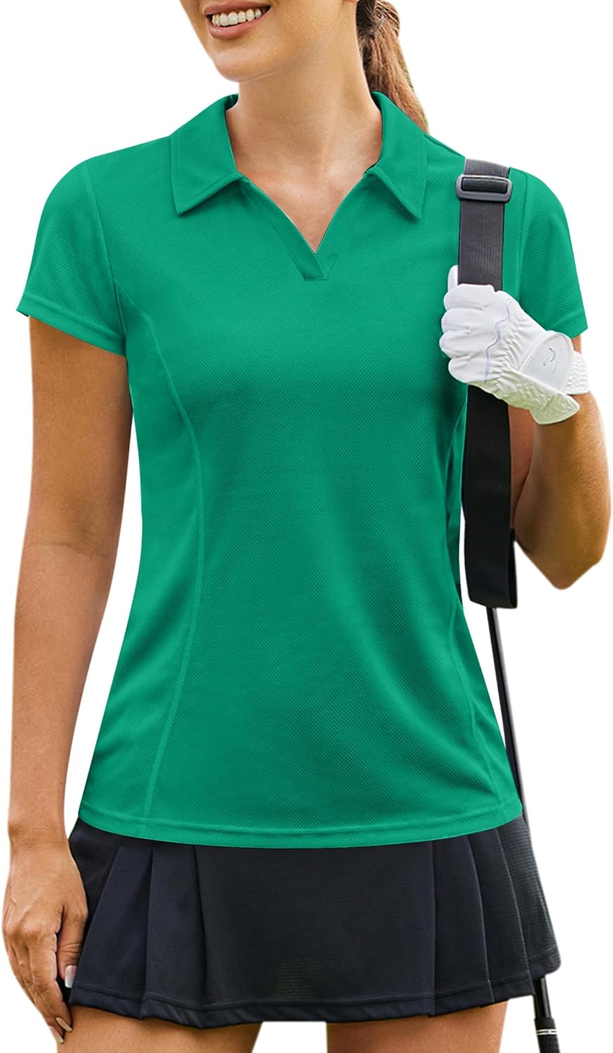 PINSPARK Women's Golf Shirt - Short Sleeve V-Neck Polo | Quick Dry Tennis & Pickleball Top