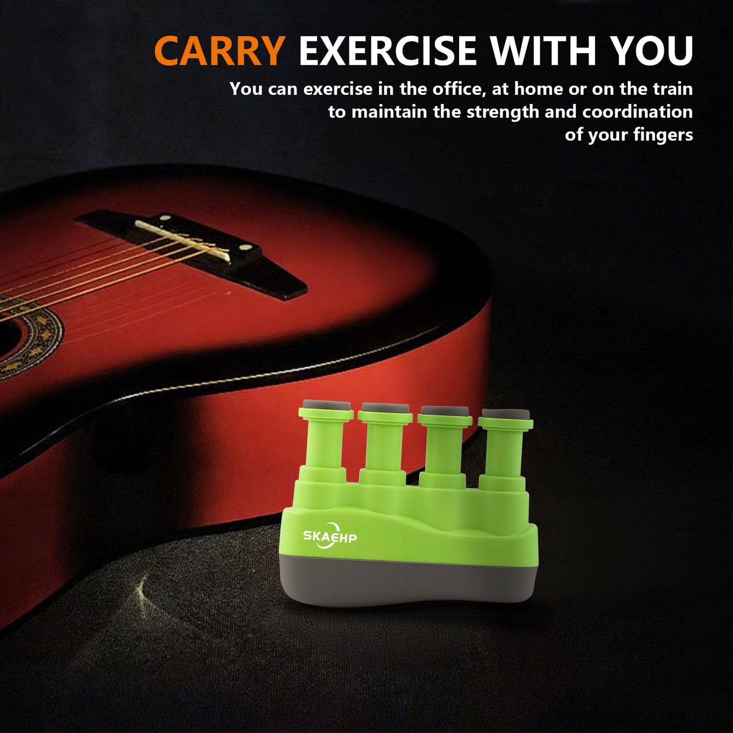 Hand Exerciser - Improves flexibility and strength in fingers, hands, and forearms - Adjustable tension for each finger - Simulated guitar strings help develop calluses - Comfortable workout (Green and Gray)