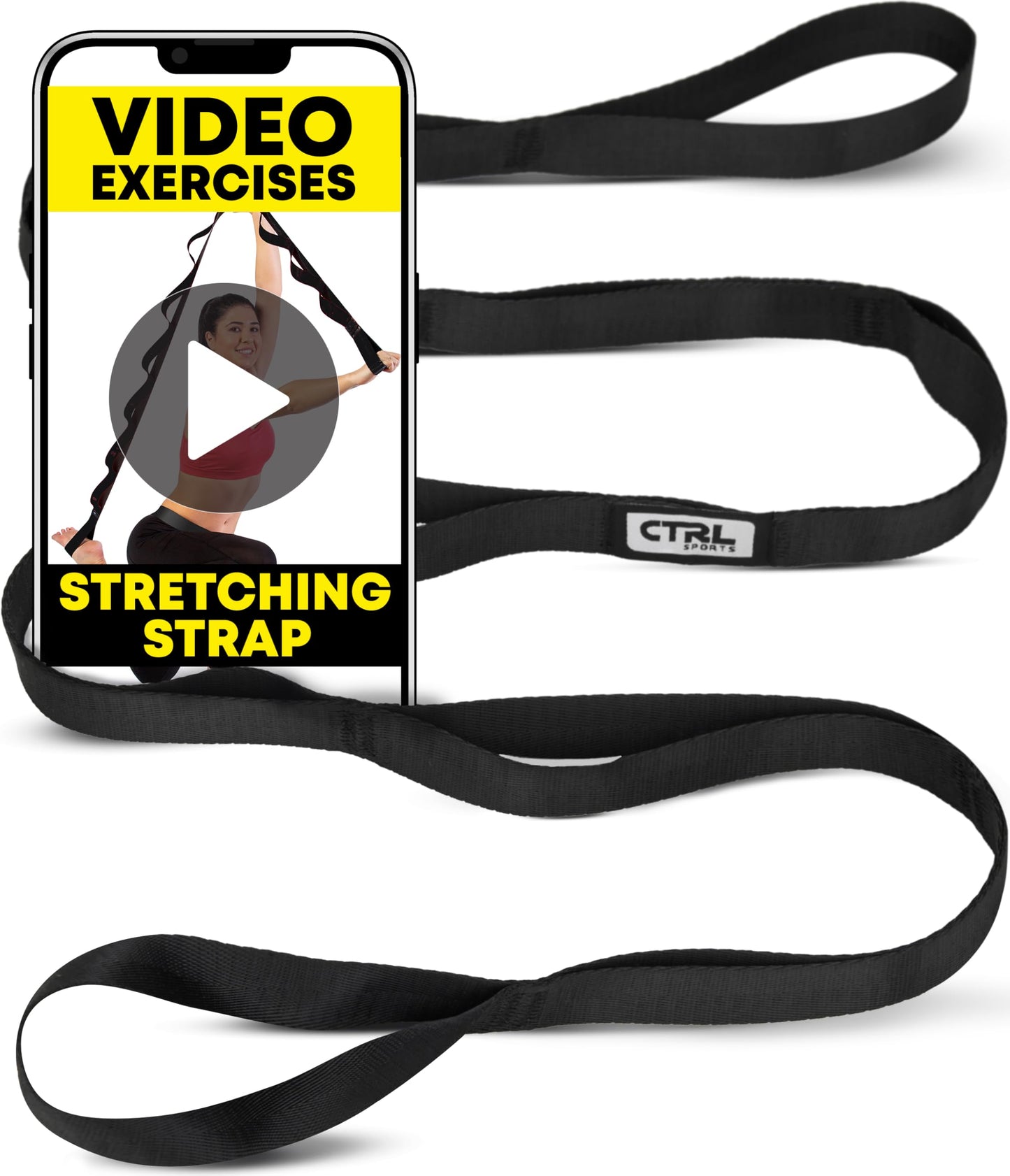 Stretching Strap Non Elastic Yoga Strap with Loops - Stretching Band for Physical Therapy, Stretch Bands for Exercise and Flexibility - Stretch Strap with 10 Loops, Hamstring & Leg Stretcher by CTRL Sports
