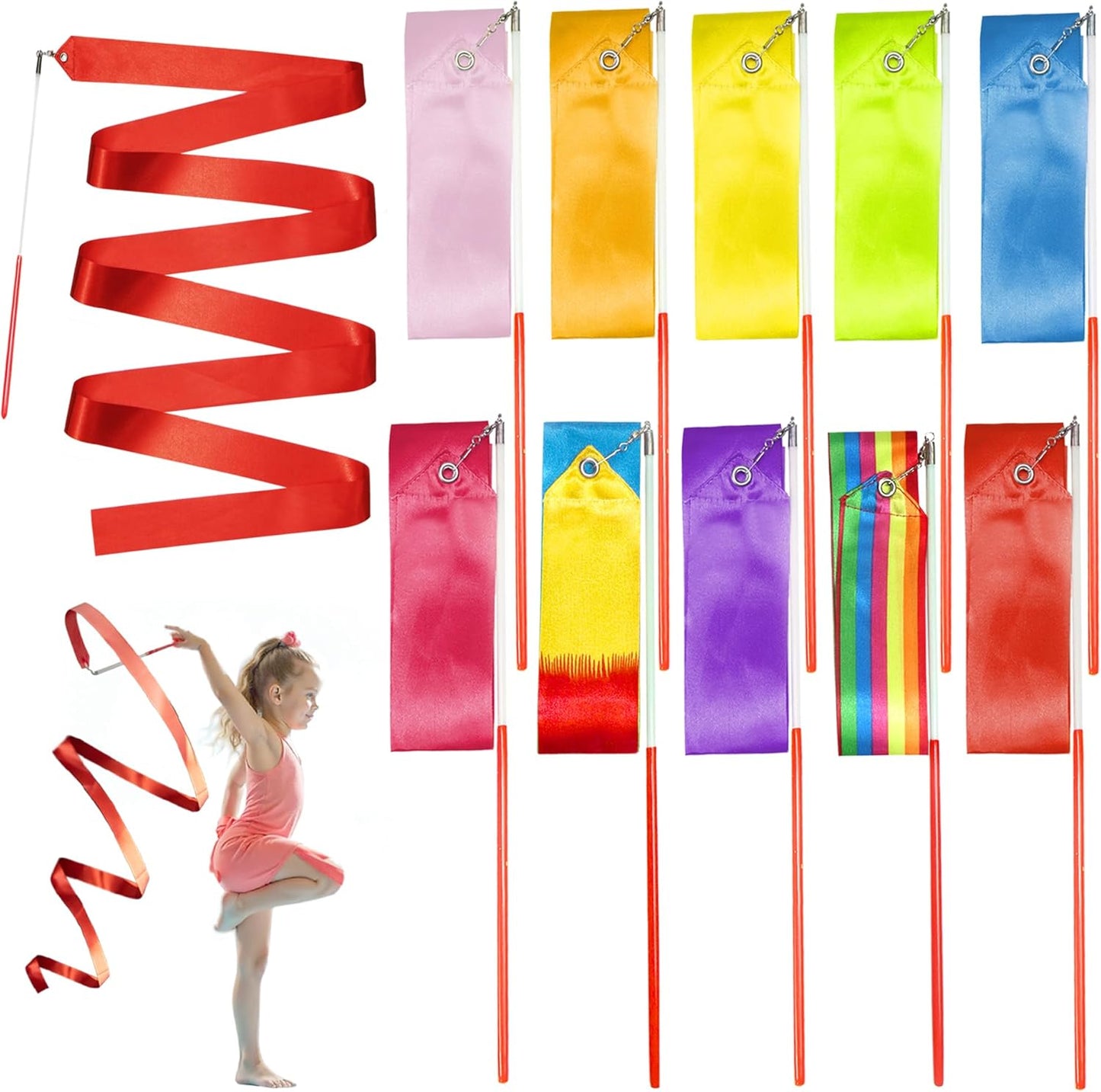 Novelty Place Dance Ribbons - 6.6Ft Unisex Kids' Gymnastics Ribbon Wands | Perfect for Talent Shows & Baton Twirling (10 or 2 Pack)
