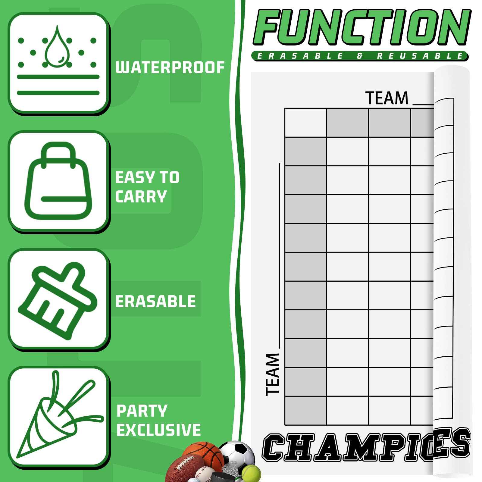 100 Football Squares Board Dry Erase Office Pool Game Set - 24 x 36 Inch Score Record Poster with Dry Erase Pen and Cleaning Cloth, Ideal for Sport Party Decorations
