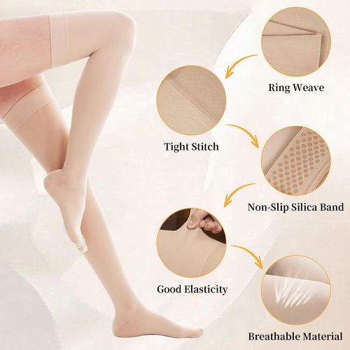 20-30mmhg Thigh High Compression Socks, Compression Stockings For Women & Men, Closed Toe Compression Socks For Varicose Veins,Edema,Beige