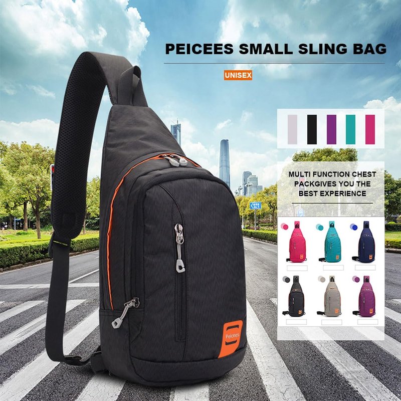 Peicees Large Sling Backpack Waterproof Unisex Shoulder Bag Chest Crossbody Daypack