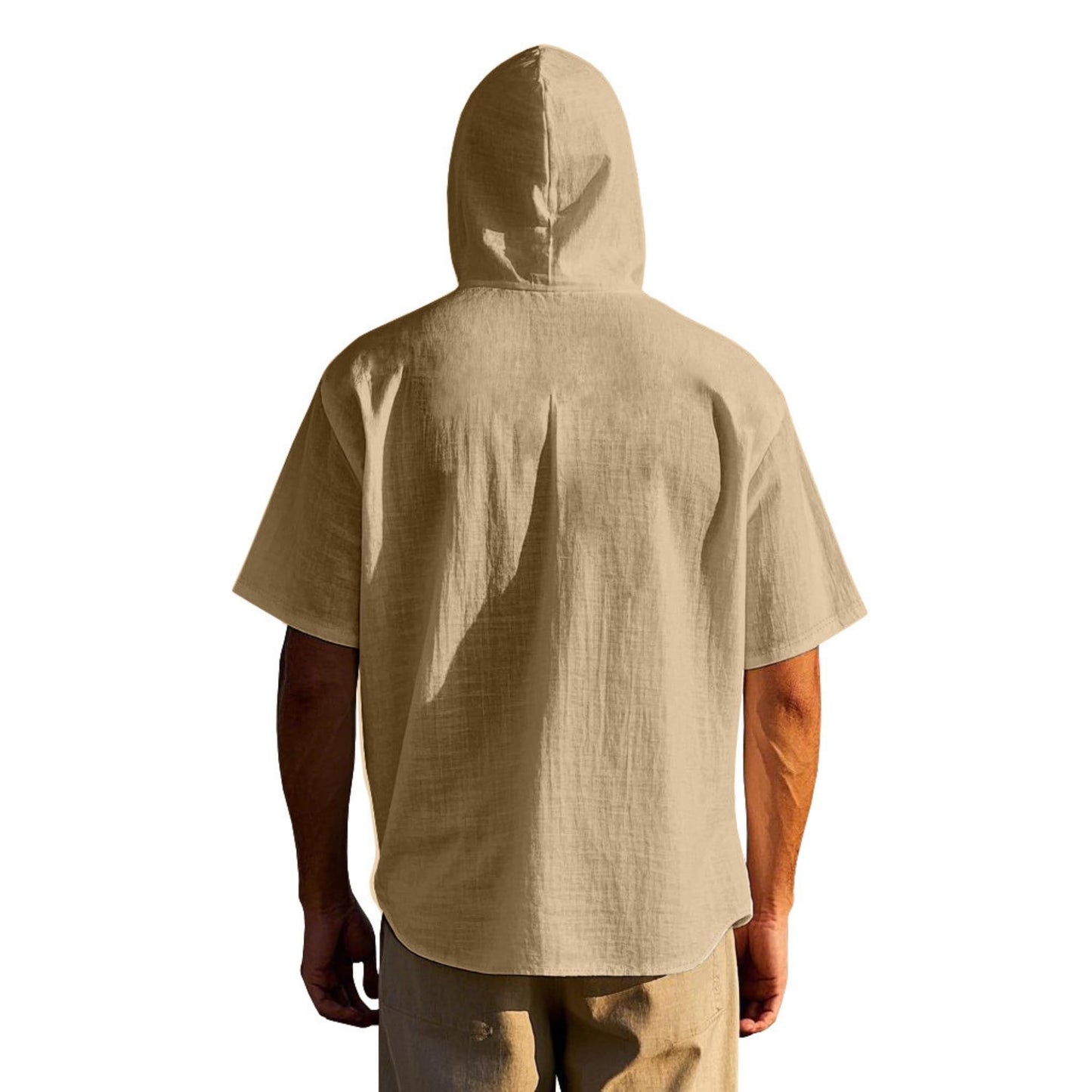 Men Linen Button Down Shirt Short Sleeve Summer Casual Beach Tees Vacation Tops Lightweight Hoodies 2025 Brown